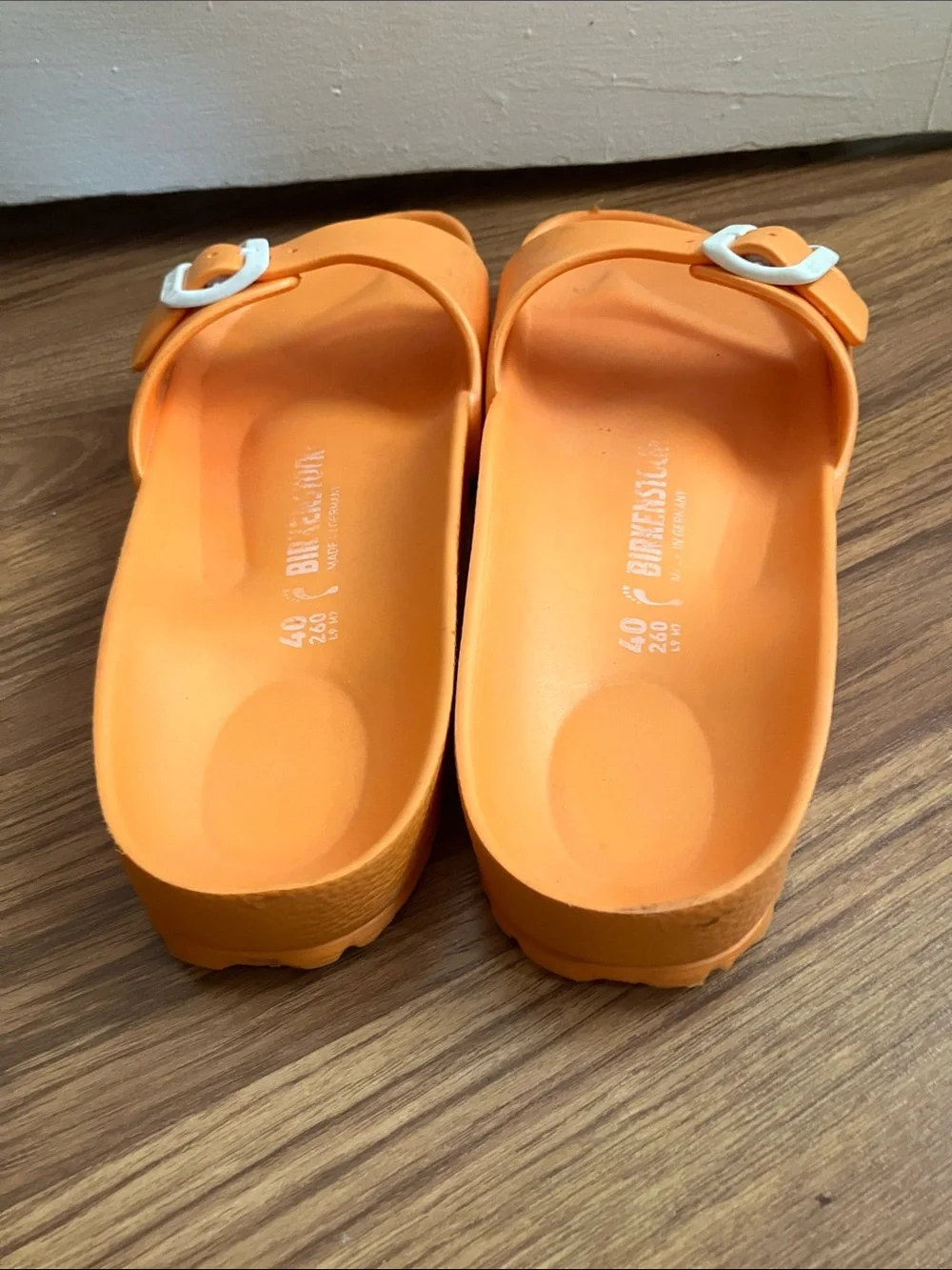 Birkenstock Orange Single Strap Buckle Slides